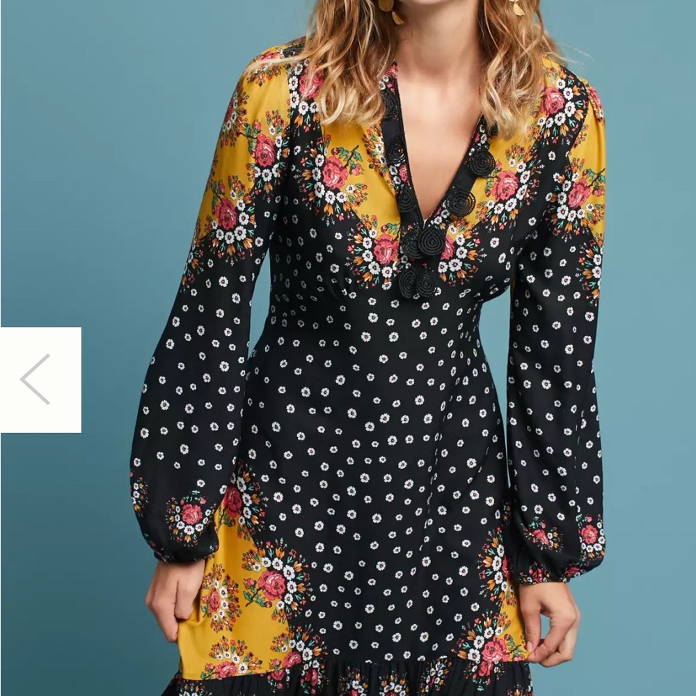 FARM RIO for Anthropollogie Floral blocked maxi dress